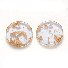 Honeyhandy Cellulose Acetate(Resin) Charms, with Foil, Flat Round, Gold, 13.5x2~3.5mm, Hole: 1.5mm