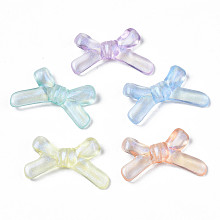 Honeyhandy Transparent Acrylic Beads, Glitter Powder, Bowknot, Mixed Color, 19x32.5x6mm, Hole: 1.8mm