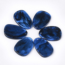 Honeyhandy Resin Pendants, Imitation Gemstone, Oval, Blue, 40~42x28~30x4mm, Hole: 3mm