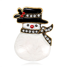 Honeyhandy Christmas Snowman Enamel Pin with Rhinestone, Alloy Brooch for Backpack Clothes, Golden, 35x26mm