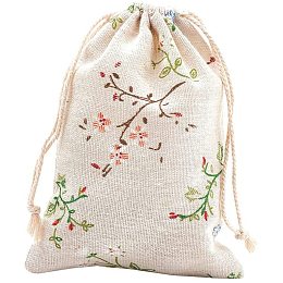 Pandahall Elite 50pcs 5x7" Burlap Packing Pouches Drawstring Bags with Printed Flower Gift Bag Wedding Favors Bag Advent Calendar Bags for Jewelry DIY Craft Wedding Party Shower Birthday Christmas