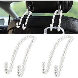 OLYCRAFT 2Pcs White Pearl Car Hook Hanger Universal Car Storage Headrest Hanger Holder Hooks Car Hangers Organizer with Pearl Beads for Purses Grocery Bag Keys Handbag Decorations Organizer