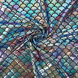 FINGERINSPIRE Mermaid Dragon Scales Fabric 40x60 inches/100x150cm 4 Way Stretch Spandex Hologram Fish Scale Fabric with Colorful Rainbow Stripe