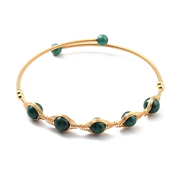 Honeyhandy Natural Malachite Wrapped Cuff Bangle, Golden Brass Torque Bangle for Women, Lead Free & Cadmium Free, Inner Diameter: 2-1/4 inch(5.8cm)