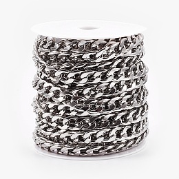 Honeyhandy 304 Stainless Steel Cuban Link Chains, Chunky Curb Chains, Unwelded, with Spool, Stainless Steel Color, 14x10x3mm, about 32.8 Feet(10m)/roll