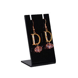 Honeyhandy Opaque Acrylic Earring Display Stands, Jewelry Display Rack, L-Shaped, Rectangle, Black, 4.5x3.5x8cm, Slot: 3mm