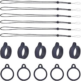 GORGECRAFT 42PCS Black Anti-Lost Necklace Lanyard Set Including 6PCS Anti-Loss Pendant Strap String Holder with 36PCS Silicone Rubber Rings for Office Key Chains Outdoor Activities, 18mm