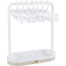 SUPERFINDINGS Plastic Doll Garment Rack with 10pcs Clothes Hanger White Mini Doll Clothes Display Stand Dress Outfit Holders Miniature Dollhouse Accessories with Storage Base for Closets 170x25x197mm