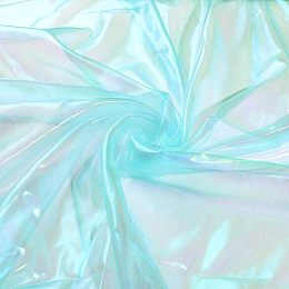 PandaHall Elite 4.3 Yards Cyan Iridescent Organza Fabric, Magic Shiny Cloth Fabric Ribbon Shimmery Organza Lace Fabric for Dress Stage Show Costume Wedding Decoration DIY Crafts, 1.5m/59inch Wide