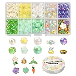 DIY Cute Bracelet Bracelet Making Kit, Including Imitation Pearl & Round Acrylic Beads, Flower & Heart & Carrot & Whale Tail Alloy Enamel Pendants, Mixed Color