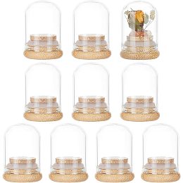 BENECREAT 10 Pack 15ml Glass Decorative Jars Mini Glass Dome Vials Message Bottles Wishing Bottles with Bamboo Base for Wedding Favors, Flower, Gift, Christmas Halloween Home Decoration