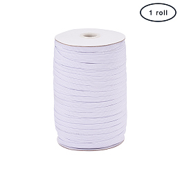 PandaHall Elite 1 Roll 200 Yards 6/25" Polyester Rubber Braided Flat Elastic Stretch Band Cord Ribbon for Headbands Sewing Clothes Waistbands White