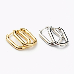 Honeyhandy Brass Huggie Hoop Earrings, Long-Lasting Plated, Rectangle, Mixed Color, 24x18x3.5mm, Pin: 1mm