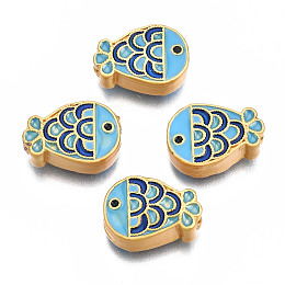 Honeyhandy Rack Plating Alloy Enamel Beads, Cadmium Free & Lead Free, Matte Gold Color, Fish, Light Sky Blue, 14x10x5mm, Hole: 0.7mm