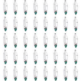 CHGCRAFT 40Pcs Indian Style Feather Charms Alloy Enamel Pendants Feather Pendant Charms for DIY Necklace Earring Keychain Jewelry Making Accessory, Platinum