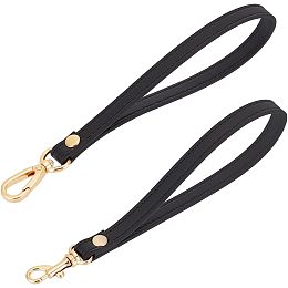 PandaHall Elite 2 Styles Genuine Leather Wristlet Strap, Black Keychain Strap Wristlet Replacement Short Purse Strap with Golden Clasps for Wallets Clutch Bag Keys Lanyard Phone Case Eyeglass