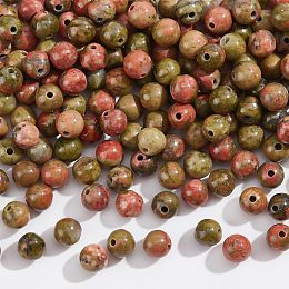 NBEADS 2 Strands about 172 Pcs Natural Unakite Beads, 4mm Round Stone Beads Loose Gemstone Spacer Beads Crystal Beads for DIY Craft Bracelet Necklace Jewelry Making