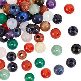 OLYCRAFT 50 Pcs 6mm Natural Stone Beads Round Loose Gemstones 2mm Hole Beads Assorted Large Hole Stones for DIY Necklace Charm Bracelet Jewelry Making