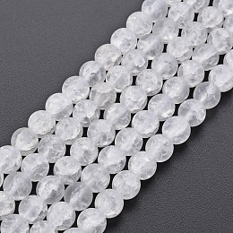 Honeyhandy Crackle Glass Beads Strands, Frosted, Round, Clear, 6mm, Hole: 1mm, about 65~68pcs/strand, 15.35~15.75 inch(39~40cm)