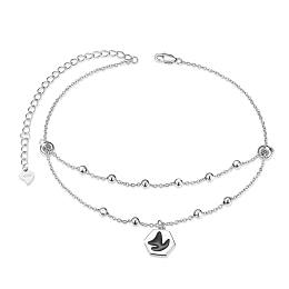 Arricraft 925 Sterling Silver Charm Anklets, with Plastic, Cable Chains and Round Beads, Hexagon with Fishtail Shape, Platinum, 39451 inch(21cm)