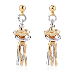 Arricraft Hug Jewelry, Brass Embrace Couple Dangle Stud Earrings for Valentine's Day, Platinum & Golden, 34.5x9.7mm, Pin: 0.7mm