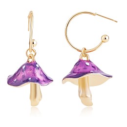 Arricraft Enamel Mushroom Dangle Stud Earrings, Gold Plated Alloy  Half Hoop Earrings for Women, Purple, 47x24.5mm, Pin: 0.7mm