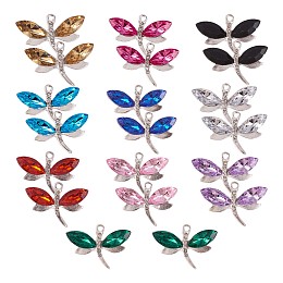 Arricraft 40Pcs 10 Colors Alloy Rhinestones Charms, Dragonfly, for Jewelry Making, Platinum, Mixed Color, 21x31mm, Hole: 2mm, 4pcs/color