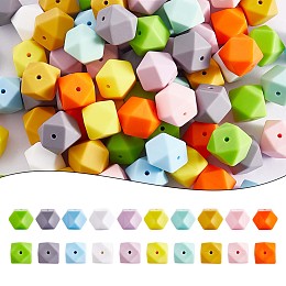 Arricraft 100Pcs Silicone Beads Mixed Color Hexagonal Silicone Beads Bulk Spacer Beads Silicone Bead Kit for Bracelet Necklace Keychain Jewelry Making, Mixed Color, 17mm, Hole: 2mm