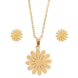 Honeyhandy 316 Surgical Stainless Steel Daisy Stud Earrings and Pendant Necklace, Jewelry Set for Women, Golden, 16.93 inch(430mm), 17mm, Pin: 0.8mm