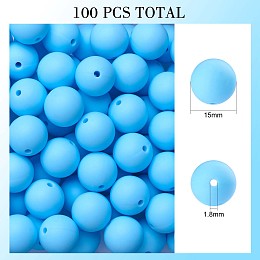 Honeyhandy 100Pcs Silicone Beads Round Rubber Bead 15MM Loose Spacer Beads for DIY Supplies Jewelry Keychain Making, Sky Blue, 15mm