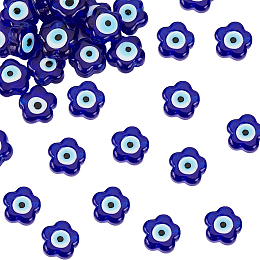 DICOSMETIC 1 Strand Evil Eye Lampwork Beads Strands Flower Evil Eye Charms Glass Beads Dark Blue Small Flat Loose Beads for DIY Bracelet Earring Necklace DIY Jewelry Making, Hole: 1.6mm