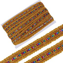 GORGECRAFT 15 Yards Braided Sequins Lace Decorative Lace Webbing Ribbon Metallic Braid Trim Wave Edge Ribbon Golden Polyester with Colorful Paillette for Sewing Crafts Clothing Curtains Accessories