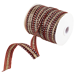 Arricraft 32 Yards × 0.59 Inch Sequin Ribbon, Coconut Brown Paillette Fabric Ribbon Flat Glitter Stretch Metallic Applique Trim for Dress Embellish Headband Dancing Costume Stage Garments Decoration