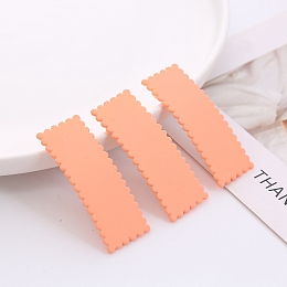 Honeyhandy Frosted Plastic Snap Hair Clips, with Metal Clip, for Women and Girls, Waved Rectangle, Light Salmon, 56x22mm