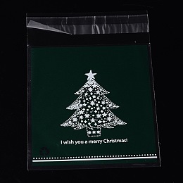 Honeyhandy Rectangle OPP Cellophane Bags, with Christmas Tree Pattern, Dark Green, 14x9.9cm, Unilateral Thickness: 0.035mm, Inner Measure: 11x9.9cm, about 95~100pcs/bag