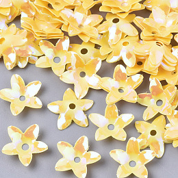 Honeyhandy Ornament Accessories, PVC Plastic Paillette/Sequins Beads, AB Color Plated, Flower, Yellow, 12.5x12x3mm, Hole: 1.8mm, about 16000pcs/500g