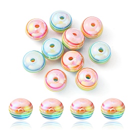 10Pcs Macaron Color Stripe Resin Beads, AB Color, Rondelle, Colorful, 12x10mm, Hole: 2~2.5mm