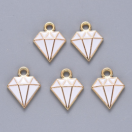 Honeyhandy Alloy Enamel Charms, Dimond, Light Gold, Creamy White, 15x11.5x2.5mm, Hole: 1.8mm