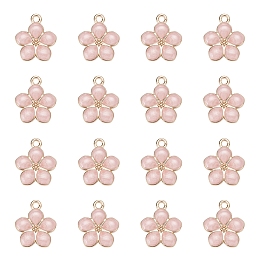 Honeyhandy Light Gold Plated Alloy Enamel Pendants, Flower, PeachPuff, 17x14.5x1.5mm, Hole: 1.6mm