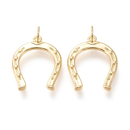 Honeyhandy Brass Pendants, with Jump Rings, Long-Lasting Plated, Horseshoe, Golden, 24.5x20x2mm, Hole: 4.5mm