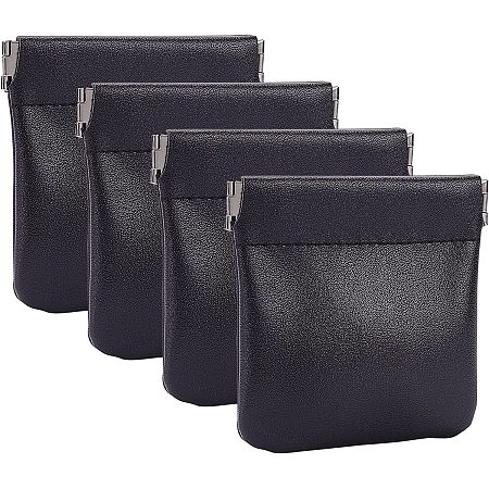 BENECREAT 4pcs Black Leather Jewelry Travel Bag, 3.3x3.2inch Portable Coin Purse Pocket Gift Bags Cosmetic Bag for Party Wedding Favors