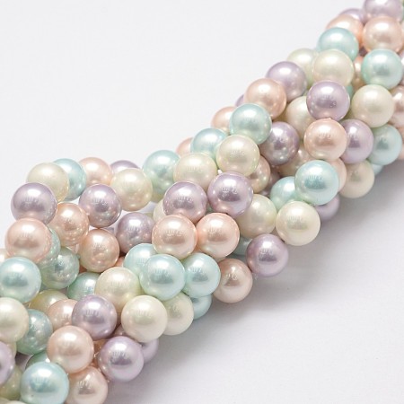 ARRICRAFT Polished Shell Pearl Bead Strands, Grade A, Round, Mixed Color, 8mm, Hole: 1mm, about 24pcs/strand, 8 inches(20.32cm)