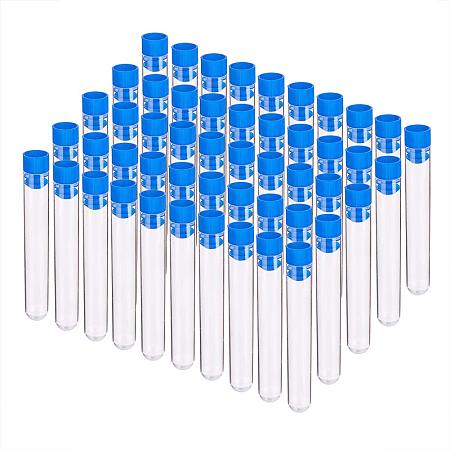 BENECREAT 50 Pack 10ml Clear Plastic Test Tubes Vial Tubes with Blue Stopper Caps for Jewelry Beads Crafts, Liquids and Scientific Experiments