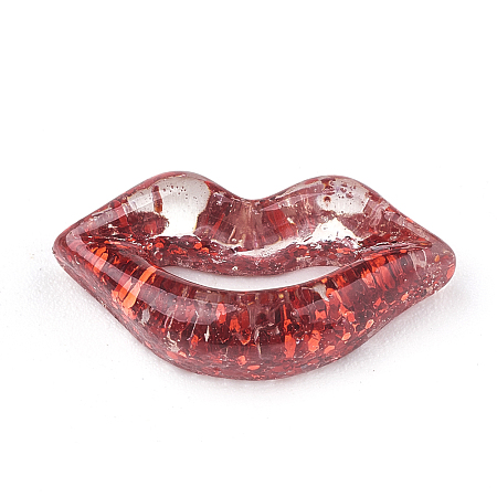 Honeyhandy Resin Cabochons, with Glitter Powder, Lip, Dark Red, 17x9x3.5mm