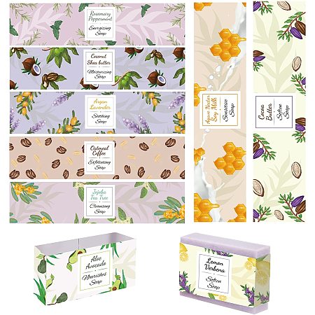 PandaHall Elite 9 Style Soap Tape Labels, 90pcs Wrapping Soap Bar Lemon Lavender Vertical Soap Wrapping Paper Soap Covers for Soap Packaging Soap Gift Box Packaging