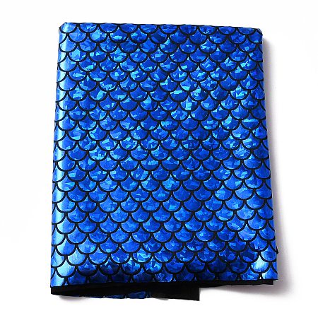 FINGERINSPIRE Sparkly Hologram Spandex Mermaid Printed Fish Scale Fabric, Stretch Fabric, Blue, 150x0.02cm