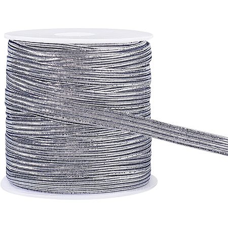 BENECREAT 27 Yard Glitter Metallic Elastic Strap 1/4 Inch Silver Flat Nylon Elastic Cords for Bowknot Making, Garment Accessory Sewing, Gift Wrapping