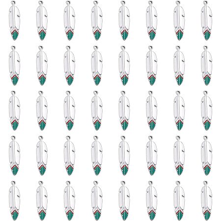 CHGCRAFT 40Pcs Indian Style Feather Charms Alloy Enamel Pendants Feather Pendant Charms for DIY Necklace Earring Keychain Jewelry Making Accessory, Platinum