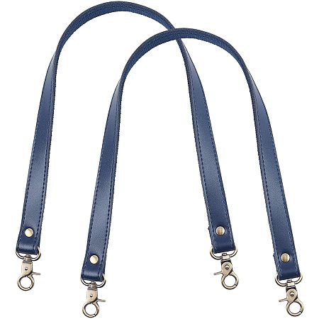 PandaHall Elite 2 pcs 23 Inch Leather Replacement Handles Purses Straps Handbags Shoulder Bag Strap with Antique Bronze Swivel Lobster Buckles, Midnight Blue