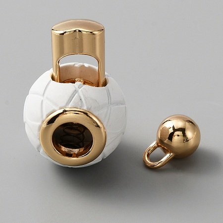 WADORN Spray Painted Zinc Alloy Cord Lock Clasp, with Cord Tab Ball, for Adjustable Purse Strap Making, White, Cord Lock: 38x26x25m, Hole: 4x4.6mm, Inner Diameter: 9.5~14x8.5~10mm, Tab Ball: 16.5x11x11.5mm, hole: 4x4.5mm, 2pcs/set